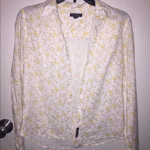 White and yellow floral dress shirt
